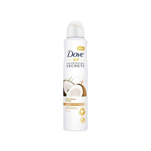 Dove-womens-underarm-spray-with-coconut-and-jasmine-scent-volume-250-ml-removebg-preview اسپری ضد تعریق 250 میل داو مدل نوریشینگ سیکرت نارگیل - Image 1