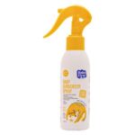 اسپری ضد آفتاب بدون رنگ بیبی فرست SPF 50 مدل پری بیوتیک مناسب انواع پوست حجم  150 میلی‌لیتر