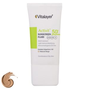 فلوئید ضدآفتاب رنگی ویتالیر SPF50 مدل Activit، مناسب پوستهای چرب، حجم 50 میلیلیتر