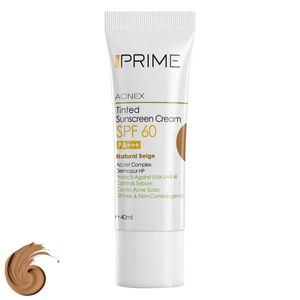 کرم ضدآفتاب رنگی پرایم، 60 SPF، مدل 02، مناسب پوست چرب و مختلط تنالیته رنگ متوسط و حجم 40 میلیلیتر، محافظت کننده در برابر اشعه UVA،IRو UVB، کنترل کننده ترشح سبوم، فاقد چربی و غیر کومدونزا، +++PA، پوشش دهنده جای جوش، با ماندگاری 3 ساعته