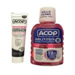 دهان شویه آکوپ مدل Halitosis حجم 300 میلی لیتر به همراه خمیر دندان آکوپ مدل Charcoal حجم 90 میلی لیتر