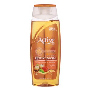 شامپو بدن اکتیو مدل ماکادمیا با عصاره جوجوبا مناسب برای پوست های خشک  حجم 400 میلی لیتر