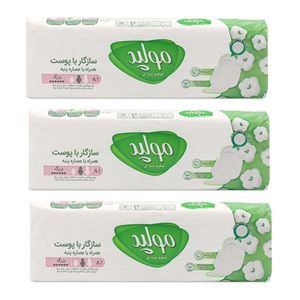 نوار بهداشتی مولپد مدل ضخیم پنبه ای سایز بزرگ مجموعه 3 عددی