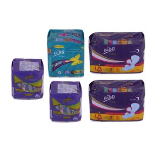 نوار بهداشتی تافته مدل یلدا دو بسته 7 عددی به همراه مدل پروانه یک بسته 7 عددی و پد روزانه مدل Ultra Thin دو بسته 20 عددی