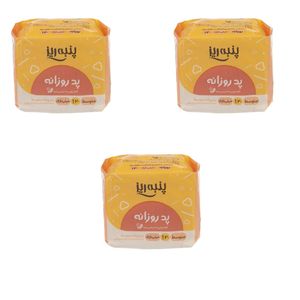 پد بهداشتی بدون بال خیلی نازک پنبه ریز مدل روزانه سایز M سه بسته 20 عددی