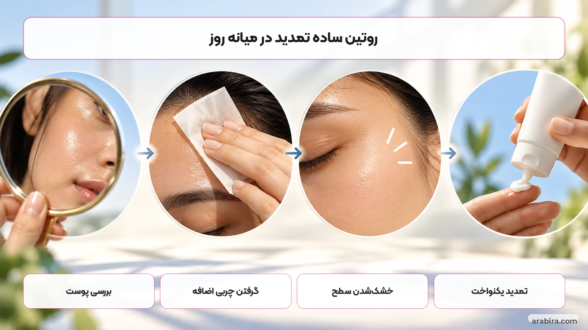 روتین مرحله‌ای تمدید ضدآفتاب برای پوست چرب در طول روز