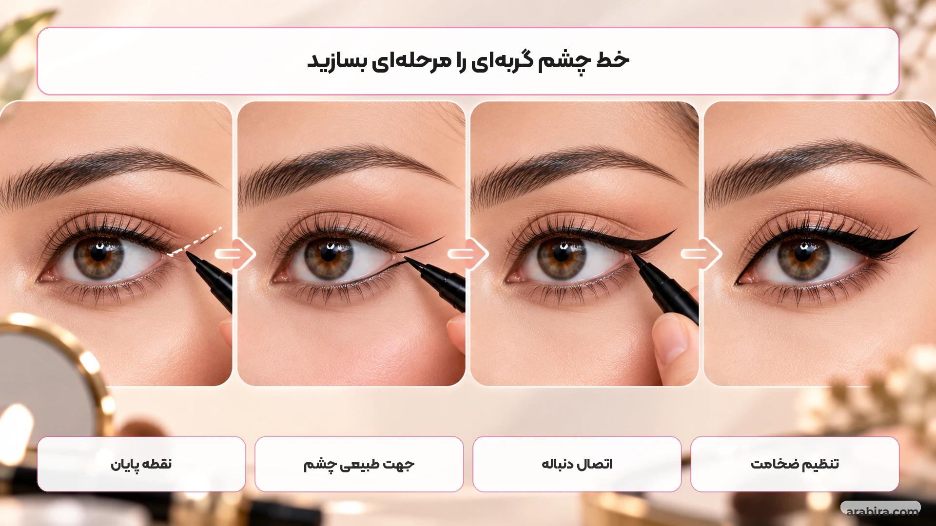 مراحل کشیدن خط چشم گربه‌ای برای چشم درشت