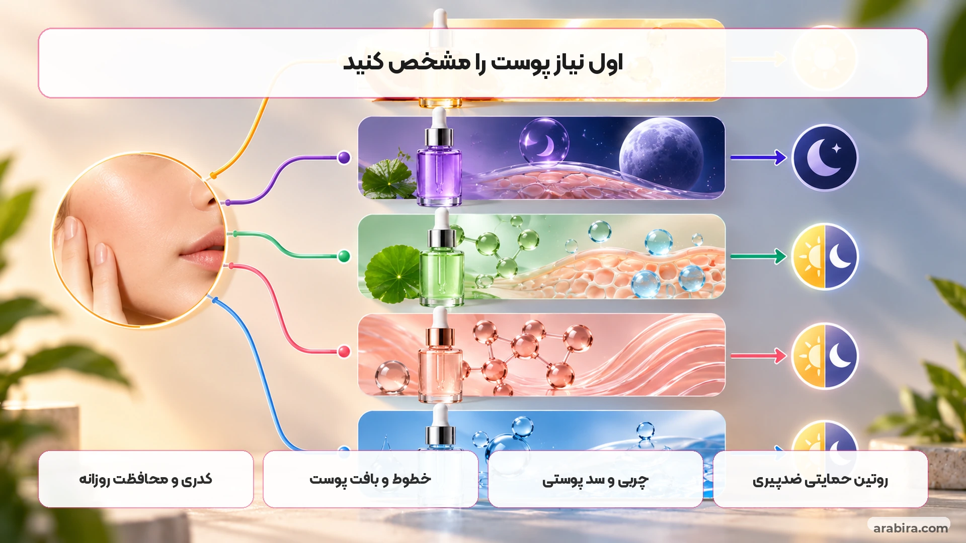 نقشه تصمیم‌گیری برای انتخاب جای سرم‌های مختلف در روتین پوست