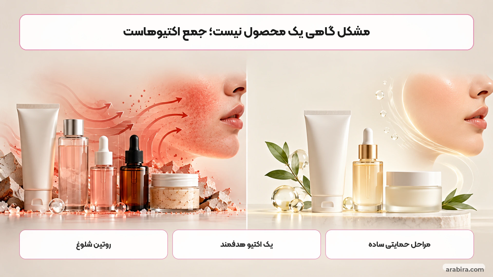 مقایسه روتین شلوغ با چند اکتیو و روتین ساده‌تر مراقبت پوست