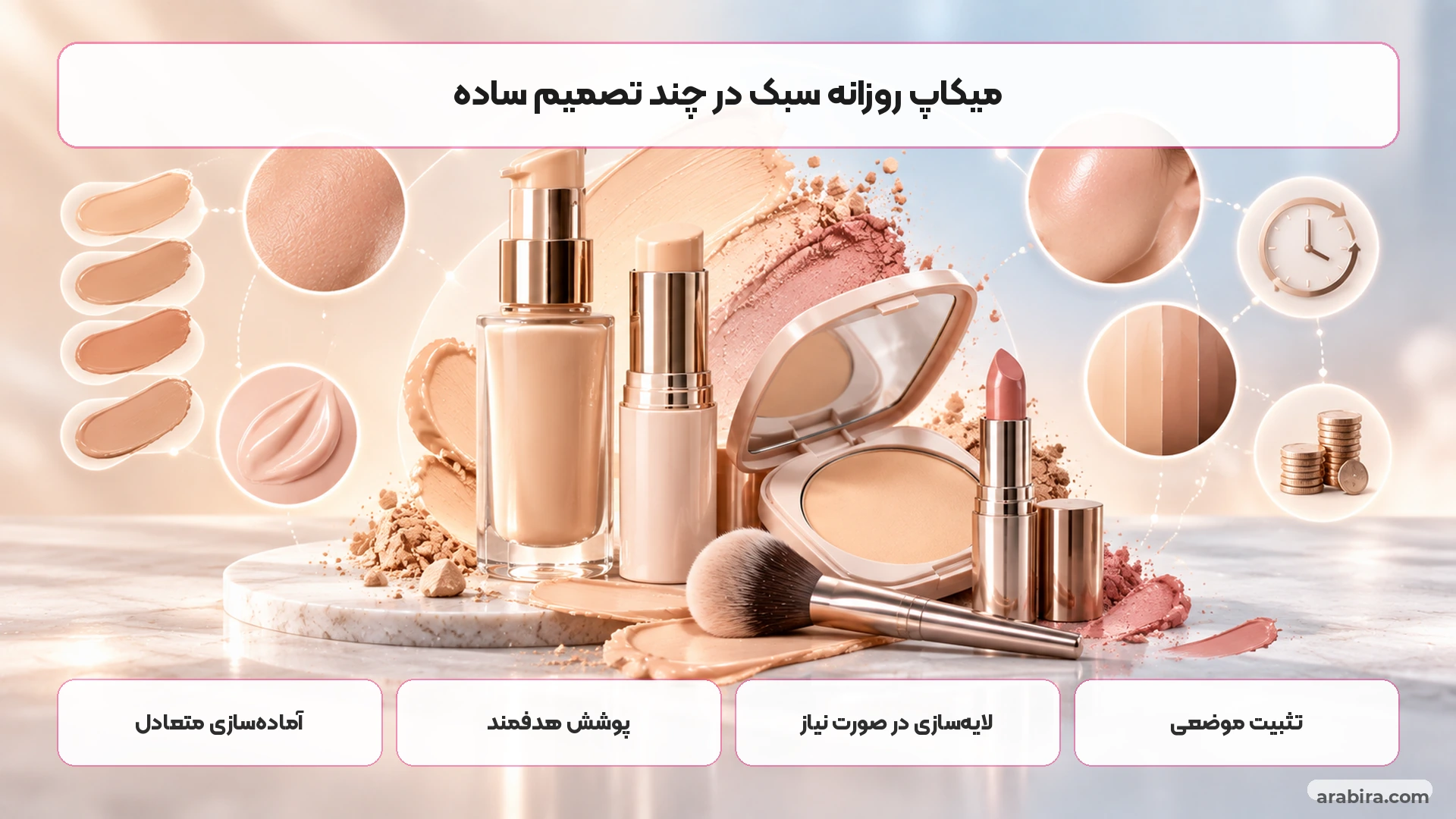 مراحل ساده آرایش مینیمال با آماده‌سازی پوست پوشش هدفمند و تثبیت موضعی